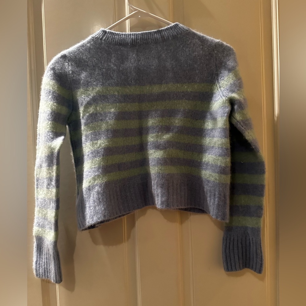 White + Warren Gray and Olive Striped Crew Neck Sweater